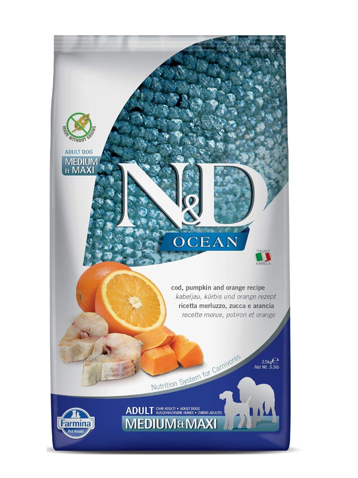 N&D Ocean COD ,Pumpkin &  Orange Adult  midium /maxi 2.5kg