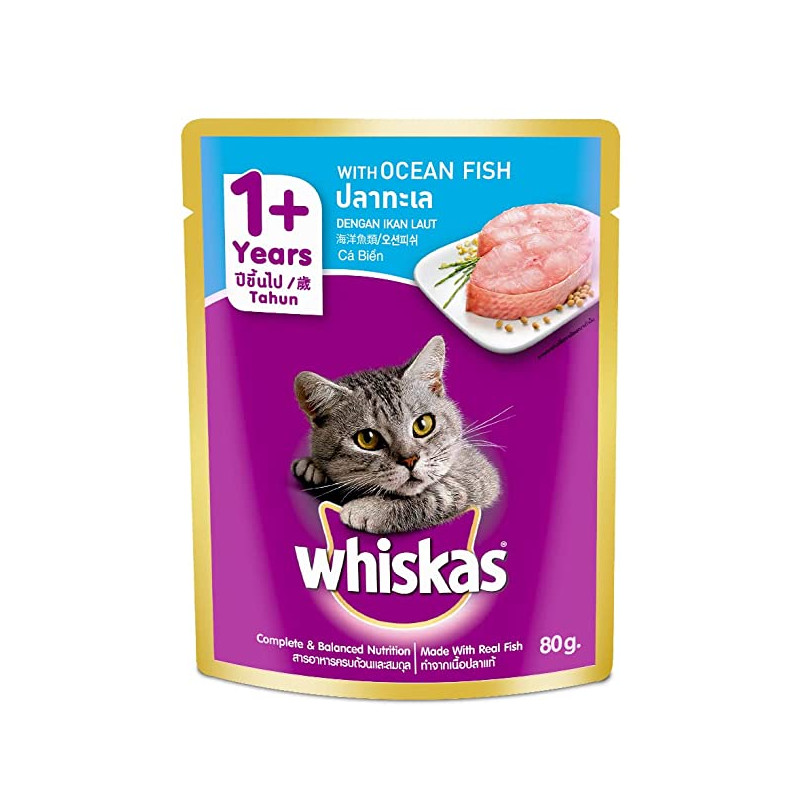 Whiskas Adult Ocean Fish 80 Gm Pack of 24 - Dry Food